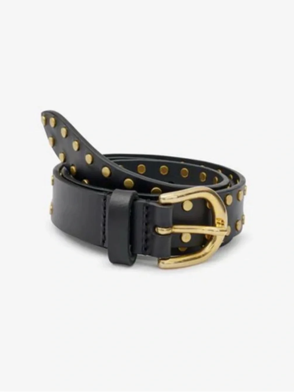 Isabel Marant Black Leather Studded Belt with Gold Buckle - Size 70